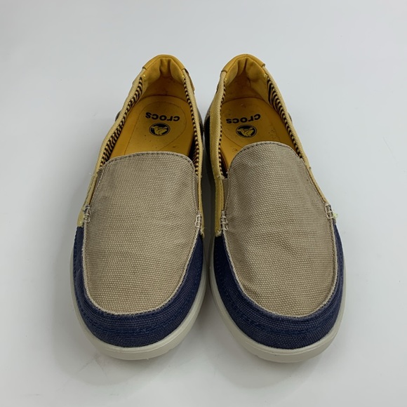Crocs Slip on canvas shoe Size 7 Tan yellow blue Loafer Style - Picture 3 of 14